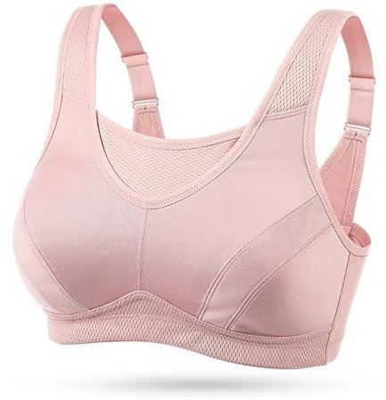 WingsLove Women's Sports Bra Full Coverage High Impact Wirefree Workout Non Padded Shock Absorber Ultimate Run Bra Plus Size(Pink,46DDD)