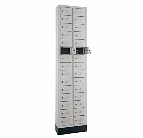 Schrank & Stuhl Mini-Schließfächer | Wertfachschrank | Handytresor 30 Abteile, 195x46x20, Zylinderschlösser, Lieferung komplett montiert, Grau