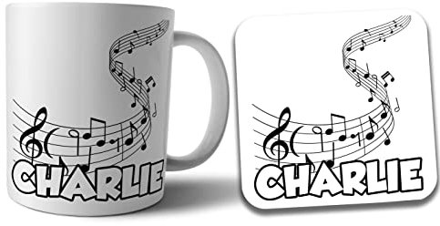 AK Giftshop Personalised Music Notes Mug and Coaster Gift Set