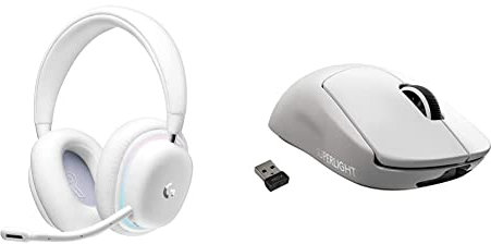 Logitech G G735 Wireless Gaming Headset, Customisable LIGHTSYNC RGB Lighting, LIGHTSPEED, Bluetooth, 3.5 MM Aux Compatible- White Mist & PRO X SUPERLIGHT Wireless Gaming Mouse - White