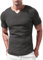 Lehmanlin Hombres Ajustado Manga Corta Camiseta Casual Cuello Pico Camisetas Poliéster y Elastano Gris M