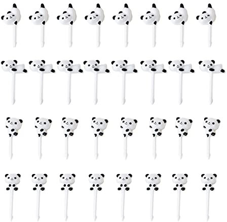 VEGCOO 32 Stück Food Picks, Obstgabeln und Spieße für Kinder, Mini Gabeln, Süße Panda Mini-Zahnstocher, Dessertobst-Mittagsparty für Erwachsene und Kinder