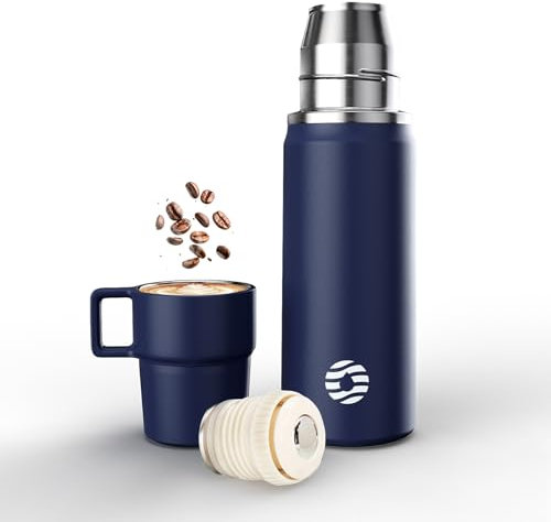 Healter 850ml Vacuum Flask for hot Drink (12 hrs hot & 24hrs Cold) Coffee Flask with Multifunctional Cup Lid Hot Water Flasks with Leakproof Lid for Adult, Gym, Outdoor(Dark Blue)