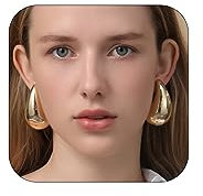 Rajputana Extra große Ohrhänger Dupes 18 Karat Gold klobige Kreolen für Damen und Mädchen, leicht, hohl, offen, hypoallergen, Tropfenohrringe, trendiger Schmuck, Kupfer, Kein Edelstein