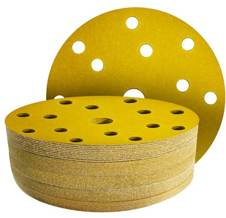 GZKTY 50Pcs 150mm Sanding Discs - Professional Grit 150 Sanding Discs - 15 Hole for Random Orbital Sander - Aluminium Oxide Abrasive Car Dry Sanding Sand