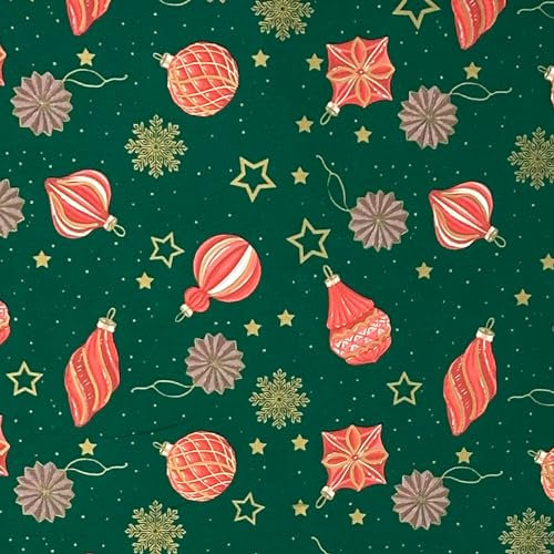 Geschenkpapier Weihnachten 70cm x 2m Rolle Grün/Rot/Gold - Weihnachtspapier mit Weihnachtskugeln Motiv - Weihnachtsgeschenkpapier Schneeflocken Muster - Geschenkverpackung XMAS