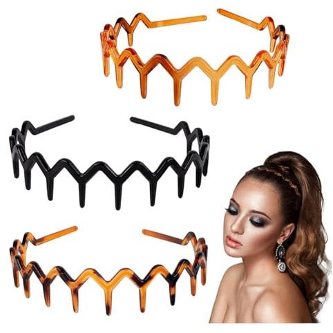 GWAWG 3Pcs Serre Tete Zig Zag,Bandeau en Zig Zag,Bandeau Confortable à Dents Ondulées,pour Femmes Filles Hommes, 3 Couleurs