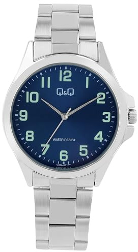 Q&Q Herren-Uhr Edelstahl Gliederarmband 3 Bar Analog Quarz (silberfarbig blau)
