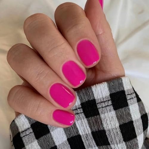 Ceboic Français Faux Ongles Court Carré Couleur Pure Press on Nails Ballerine Glossy Glänzend Ongles à Coller Acrylique Pleine Couverture Ongles à Presser 24Pcs pour Femmes et Filles(Rose Rouge)