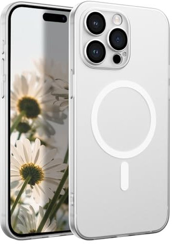 UEEBAI Ultra Thin Matte Clear Case for iPhone 15 Pro Max, 2023 New Wireless Charge Magnetic Case compatible with Magsafe Non-Yellowing Case Strong Magnet Cover Military Protection 6.7 inch- White
