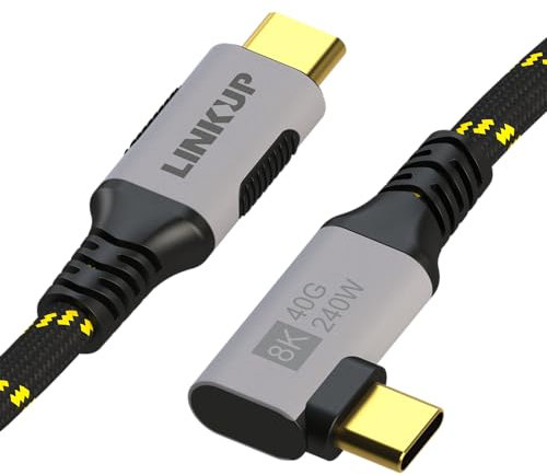 LINKUP - Cable USB 4.0 240W 40Gbps Tipo-C Thunderbolt 4 [1,2m Ángulo recto] 8K@60Hz Carga y datos rápidas Recubierto duradero Compatible con iPhone 15/16 Pro/Max MacBook Pro/Air iPad Pro Galaxy S23