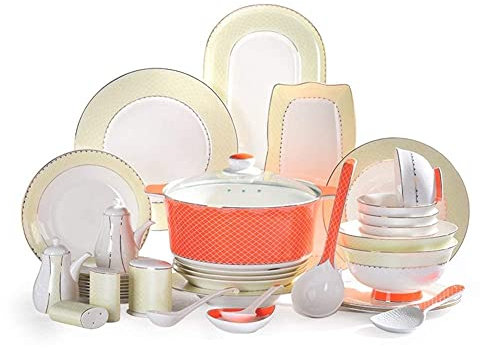 Juego de vajilla de 58 piezas Servicio de juegos de vajilla para 10 vajillas de porcelana de porcelana de porcelana de primera calidad Juego de vajilla de porcelana estilo occidental simple (Color: 58