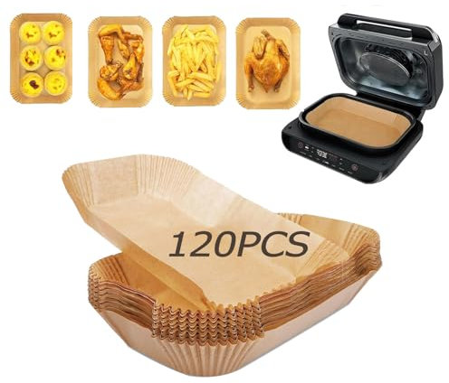 Air Fryer Liners Disposable 11x6 inch for Ninja Foodi Smart XL 6-in-1 Indoor Grill，120Pcs Rectangular Parchment Paper Liners for Ninja FG551,DG551,IG651