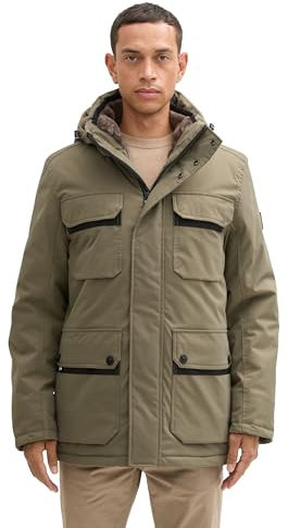 TOM TAILOR Herren Winterjacke mit Abnehmbarer Kapuze, 11848 - Jungle Soil Green, M
