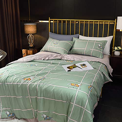 ZURBAQD Atmungsaktive, Bedruckte Bettdecke, Glatt, Weich, Leicht, Kühle Decke, Sommer, Für Stuhl, Couch, Camping, Strand, Wende-Seidensteppdecke, Grün, 200 x 230 cm (78,7 x 90,6 Zoll) Warm as Ever