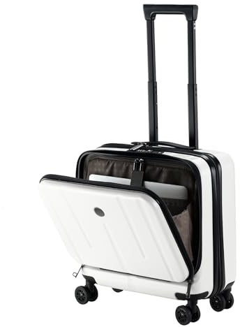 16-Zoll-Handgepäck mit 2 Fächern für 14- und 15-Zoll-Laptops, 16,14 x 8 x 17,12 Zoll Rollkoffer, leichter Hartschalenkoffer aus ABS+PC mit leisen Spinner-Rollen, für Geschäftsreisen, milchig weiß