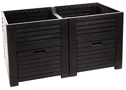 LIVINJA Hochbeet Garten XL, Hochbeet Kunststoff in Holzoptik, mit Zwei Staufächern, 150x76x78 cm, ca. 400 Liter, Farbe: anthrazit