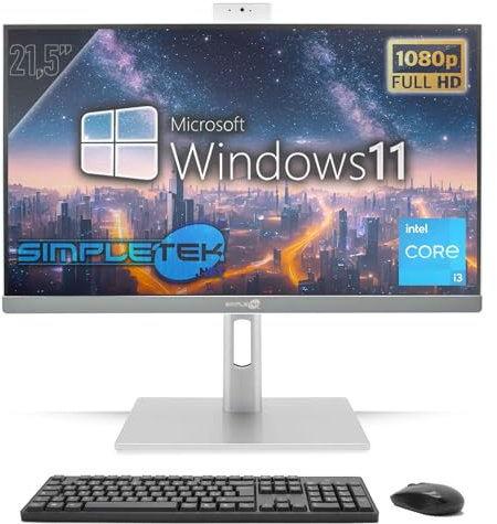 SIMPLETEK - All in One PC 21.5 FHD Core i3 | Windows 11 Pro 8GB RAM - 240GB SSD | Con Kit Mouse e Tastiera Wireless, Webcam integrata, WiFi, HDMI