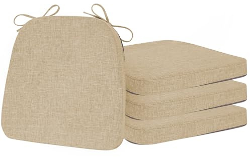 ELFJOY Chair Cushions for Dining Chairs Kitchen Chair Cushions U Shape Non Slip Chair Pads Set of 4 Seat Cushions with Ties Indoor 16.7 x 16 Beige