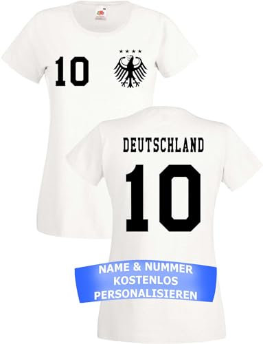 Damen T-Shirt Deutschland Trikot EM 2024 mit eigenem Namen + Nummer - Weiß S