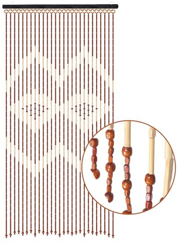 Garbenat Bambusvorhang - 90 x 175cm Perlentürvorhang 27-Zeilen Hölzern Perlenvorhang Rautenform Muster Retro Teilervorhang mit Perlen Baumwollfaden Seilvorhang Türvorhängeperlen-Kaffee, Weiß
