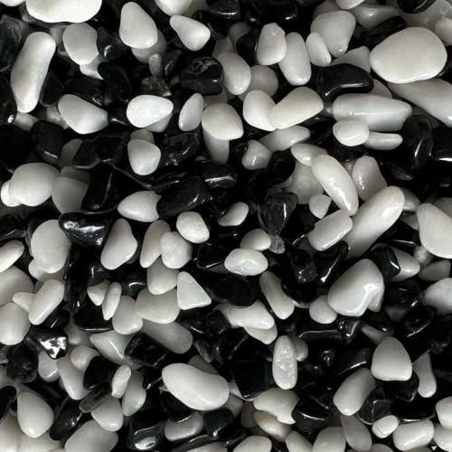 Steinteppich Epoxidharz Set Innen & Außen (ca. 28kg / 2-2,5m²) | 16 Farben | 25kg 2-4mm Marmorkies + 3L, 2K Epoxidharz Bindemittel | Für Balkon, Terrasse, Treppen, Garage (Bianco Nero)