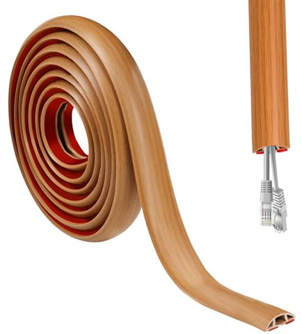 DIKARIYA Canaleta Cables Suelo Madera, 3cmx1m Canaletas para Cables, PVC Pasacables Suelo, Protector de Cables para Suelo, Salva Cables Suelo Autoadhesiva para Hogar, Oficina, Escuela, Almacén