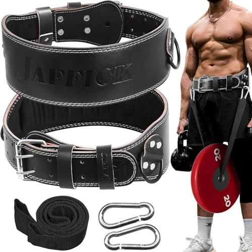 Jaf Gewichthebergürtel aus Leder & 2-in-1-Dip-Gürtel mit Seil für Gewichtheben, Klimmzüge, Fitnessstudio, Powerlifting, Kniebeugen, Bodybuilding, Taillenunterstützung für Männer und Frauen