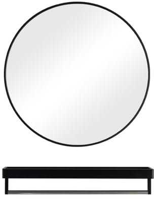 pobowlgarls Runder Spiegel Selbstklebende rahmenlose HD Glas Moderne Spiegelwand, Wandspiegel rund mit schwarz gebürstetem Metallrahmen für Badezimmer, Wohnzimmer, Eingangswand Dekoration (40 x 40)