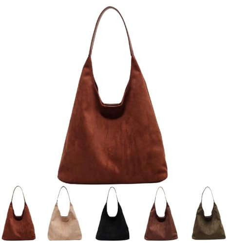 Générique Sac à Main En Daim Pour Femme, Sac à Bandoulière, Fourre-Tout Souple, Décontracté, Vintage Tendance, Bureau, Cabas (Brun)