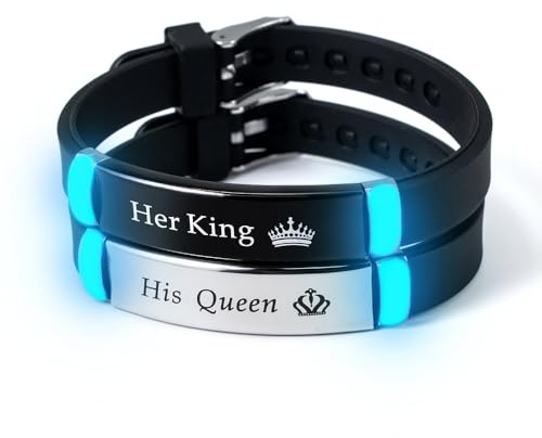 ATLVXJL 2pcs/set matching couples bracelets his queen her king Grow in the Dart English letter stainless steel silicone bracelet Valentine’s Day gift
