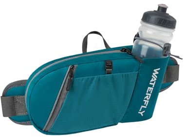 WATERFLY Bauchtasche Herren Damen mit Flaschenhalter: Sportliche Klein Gürteltasche Stylische Joggen Hüfttasche Gassi Bumbag Hundetraining Bum Belt Reisen Bauchbeutel MTB Hipbag Sport Hip Bag