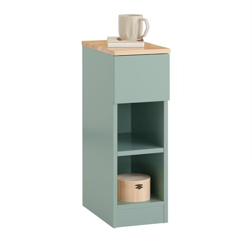 SoBuy Mesita de Noche Estrecha con cajón y 2 Estante Mesa Auxiliar mesilla de Noche para Dormitorio y Sala de Estar Verde Ancho 35 x Profundidad 20 x Alto 61 cm FBT111-GR