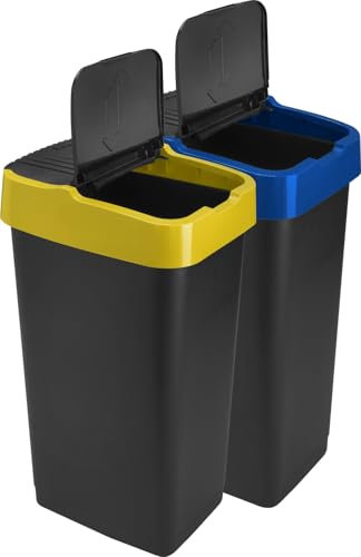 LAVV HOUSEWARES LTD Double Plastic Indoor Recycling Bin with Swing Lid Top Colour Coded (Blue & Yellow, 2 x 60L)