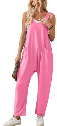 Tuta da donna in velluto a coste con salopette casual allentata senza maniche Boho Baggy Romper con tasche Pantaloni a salopette a gamba larga Rosa L