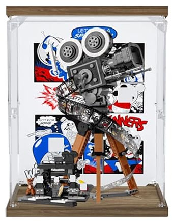 HCAEIOFJ Clear Acrylic Display Case for LegoDisne 43230 Applicable for Walt Disney Tribute Camera Display Box Gift(Display Case Only) (Wood Bottom+Top Light)