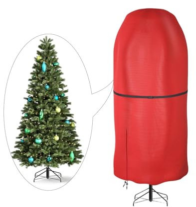 Treer Custodia Porta Albero di Natale, Custodia Albero di Natale 3/4/5/9 FT, Sacca per Albero di Natale in Tessuto Oxford, Borsa Porta Albero di Natale con Cinturini Rinforzati (Rosso,9FT)