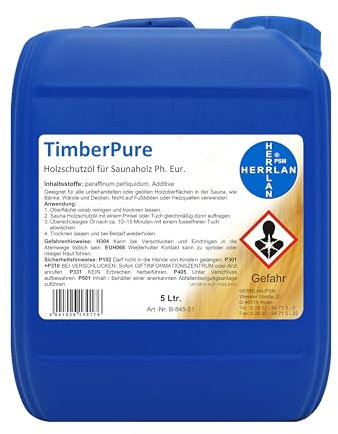 HERRLAN® TimberPure Huile de paraffine, huile de protection pour bois de sauna (Ph. Eur.) 5 litre Huile de paraffine incolore et inodore pour la protection des surfaces en bois
