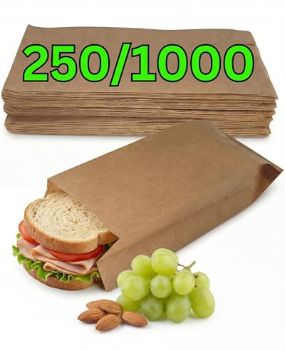 Loxato 250 Sachets Papier Kraft Alimentaire Sandwich - Marron 10x5,5x25 cm | Sac Papier Sandwich, Emballage Boulangerie, Pâtisserie, Bonbon, Café, Pochette Kraft, Contact Alimentaire