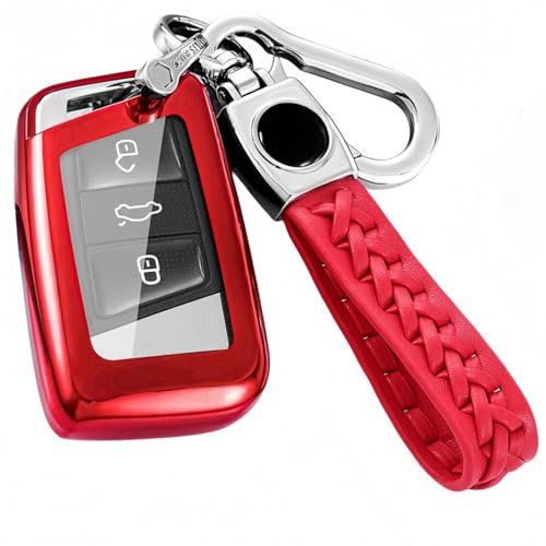 Z.MYUKI 【5 Farben】 Schlüsselhülle mit Schlüsselanhänger für Skoda Fabia 4 2021-2024 2025 Zubehör Key Cover (Rot)