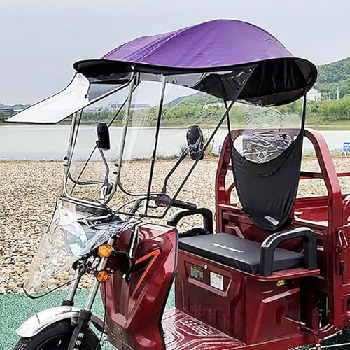 LHXLSH Electric Tricycle Cover, Trike Cover with Awning Cover, Waterproof Oxford Cloth Awning, Easy Entry and Exit Cover, Equipped with Safety Warning Strips(Purple)