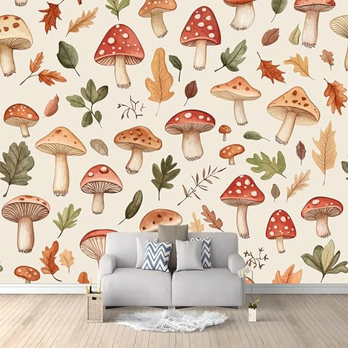 3D Wallpaper Cute Autumn Mushroom 400x280 cm Poster Large Mural Photo Wallpaper, DIY Wall Art Mural for Living Room Bedroom Office Home Decor