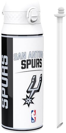 NBA San Antonio Spurs Sports Thermal Water Bottle with Removable Straw, 750ml/24oz, Leak-Proof Insulated Drinking Bottle, Easy to Open, Secure Lock, Dishwasher Safe, Flip Cover, Metal Bottle