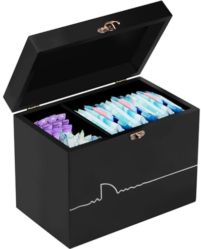 HuhWafee Binden Aufbewahrung Badezimmer,TamponhalterTampon Aufbewahrung Bad mit Deckel Box Holz Aufbewahrungsbox Hygieneartikel,Praktischer Wattestäbchen Organizer für Mädchen, Frauen, Damen(schwarz)