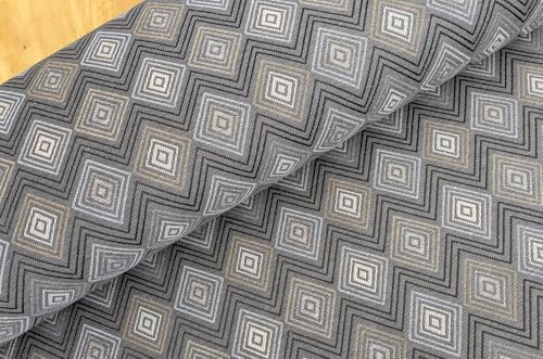 Jacquardstoff Meterware Ethno - robuster Dekostoff - Jacquard Stoff Rauten - stabiles Mischgewebe Polsterstoff *ab 50 cm, Farbe: 063 grau