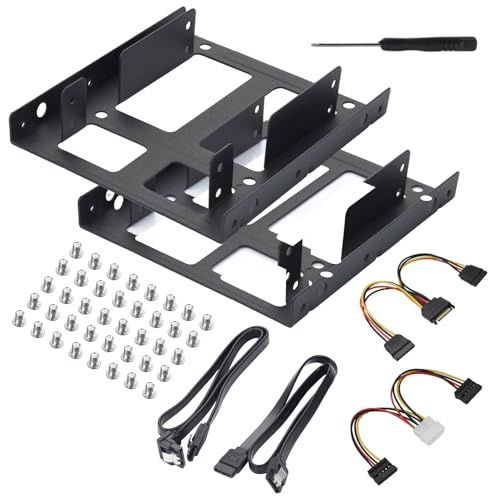 ELUTENG 2.5 auf 3.5 Festplatten Adapter - Double-Deck Einbaurahmen 2er-Pack inkl. SATA-Kabel & Power Splitter Kabel - Dual SSD Montagehalterung für 2.5 bis 3.5 Laufwerksbucht