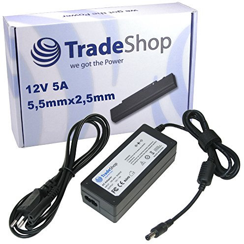 Trade-Shop Netzteil Ladegerät Ladekabel Adapter 12V 5A 60W 5,5mmx2,5mm inkl. Stromkabel für LED SMD RGB Strip Streifen bis zu 10m, LCD-TV's