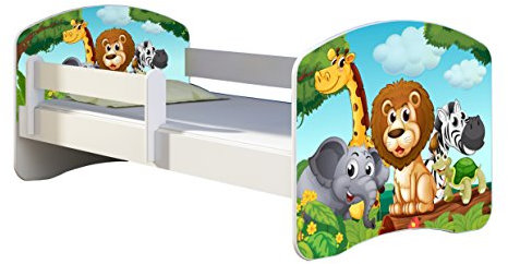 Kinderbett Jugendbett mit einer Schublade und Matratze Weiß ACMA II 140 160 180 40 Design (180x80 cm, 02 Animals)
