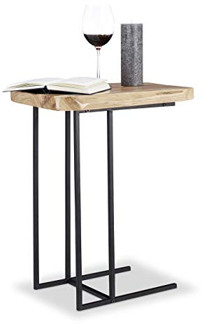 Relaxdays Beistelltisch Holz, rustikaler Dekotisch, praktische Ablage, edles Zedernholz, HxBxT: 60 x 34 x 49,5 cm, Natur
