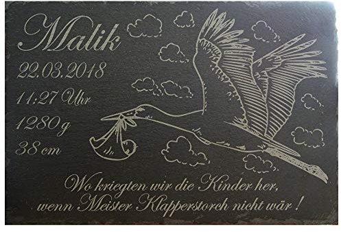 RaRu Schiefer-Tafel zur Geburt eines Kindes, mit Gravur